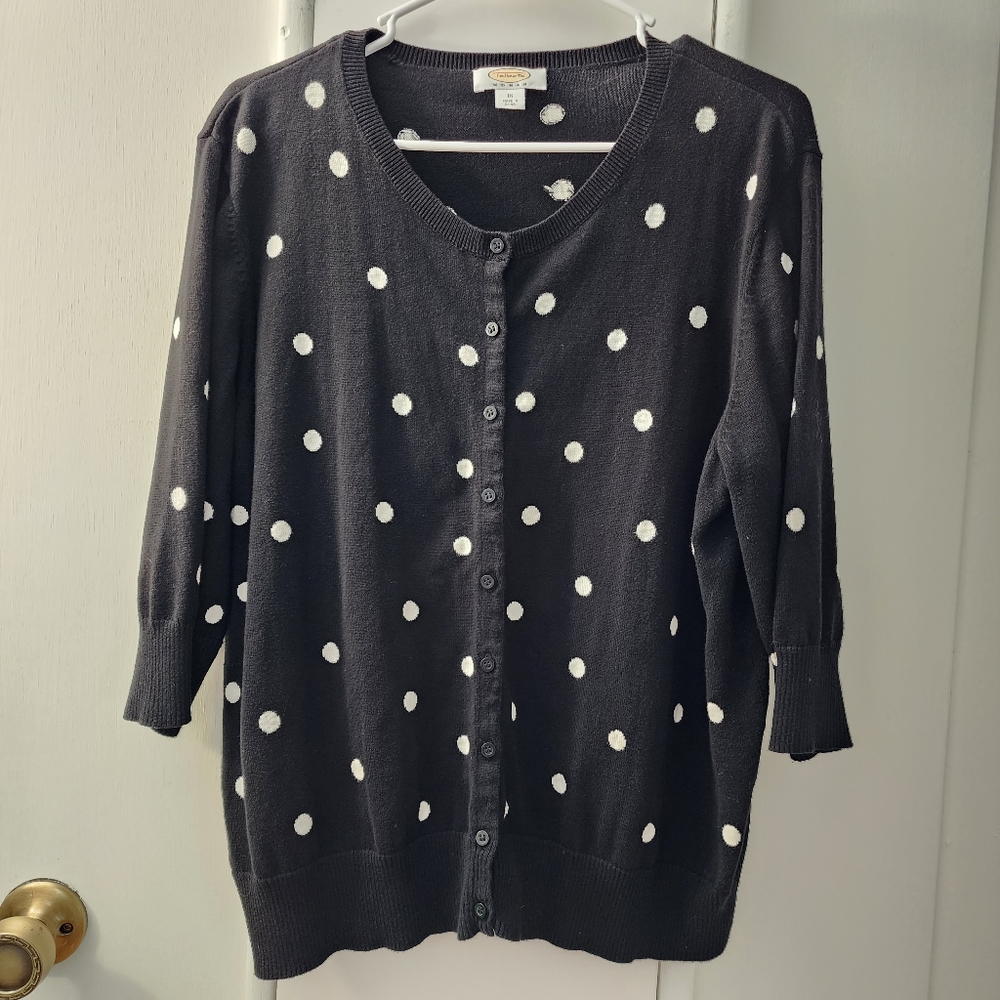 Talbots Women's Black And White Polka Dot 3/4th Sleeve Cardigan Sweater …